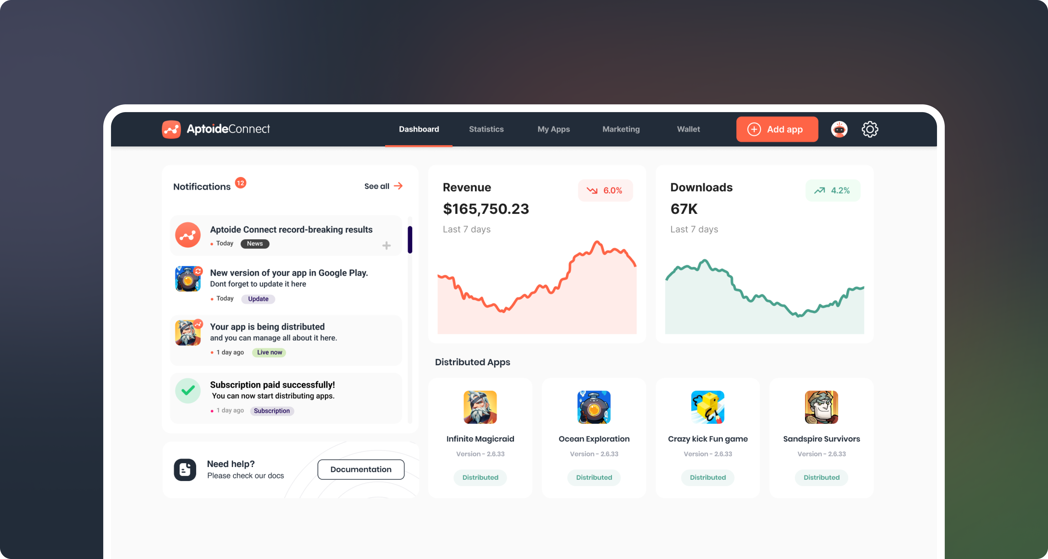 Aptoide Connect Dashboard